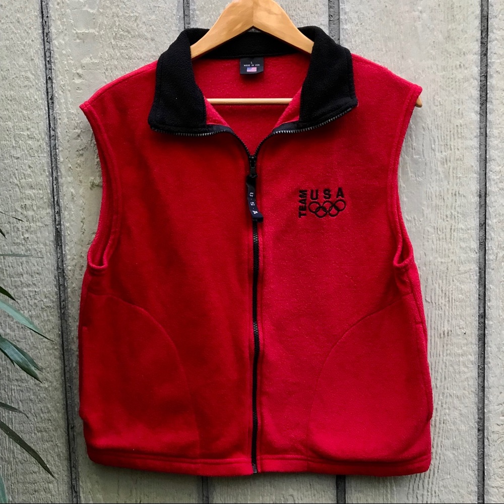 vintage Olympic Team U.S.A red fleece sweater vest